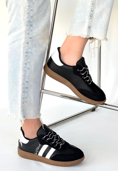 Zerti Siyah Cilt Bağcıklı Spor Ayakkabı