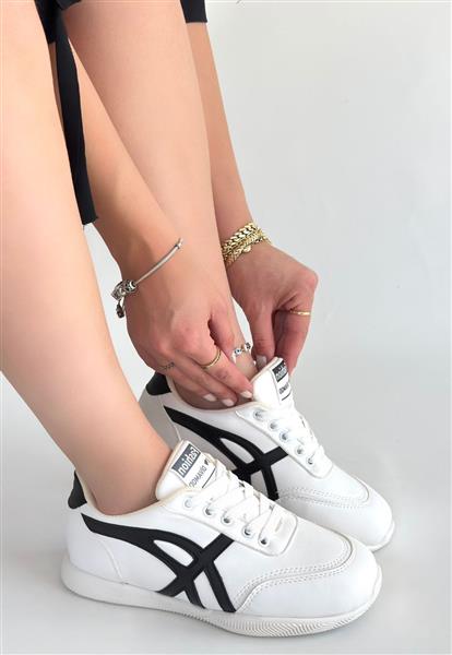 Zlay Beyaz Cilt Siyah Detaylı Bağcıklı Spor Ayakkabı