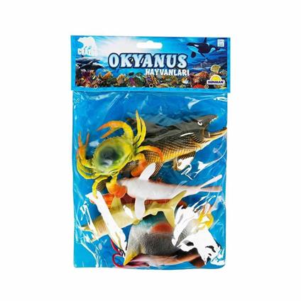 1000713 Okyanus Hayvanları Poşetli 7'Li Hayvan Oyun Seti -Sunman