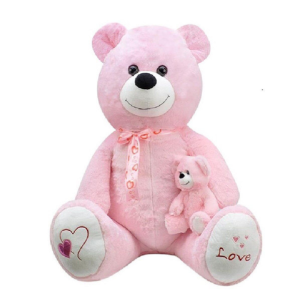 1085P Yavrulu Peluş Ayı Pembe 95 Cm
