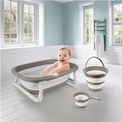 7273 Katlanabilir Üçlü Bebek Banyo Seti Stone Gri
