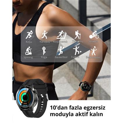 Aukey SW-2P-GY Akıllı Saat 3.7CM Lcd Bluetooth Çağrı Sağlık Gözetimi Spor Bildirimleri IP67 Gri