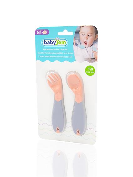 Babyjem Açılı Mama Kaşık Çatal Takımı 703 Gül Kurusu