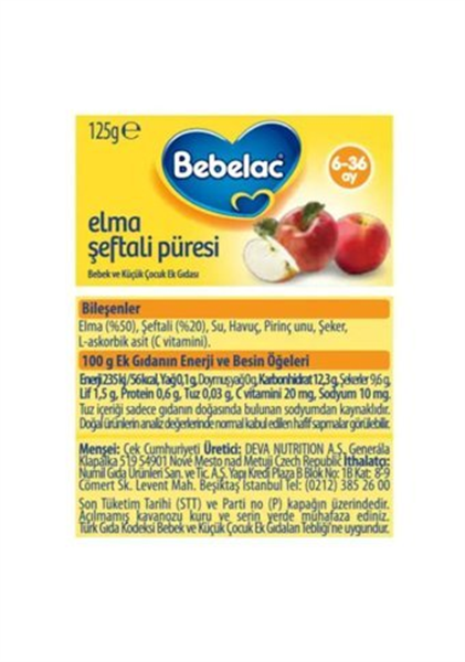 Bebelac Elma Şeftali Püresi Kavanoz Maması 125 Gr