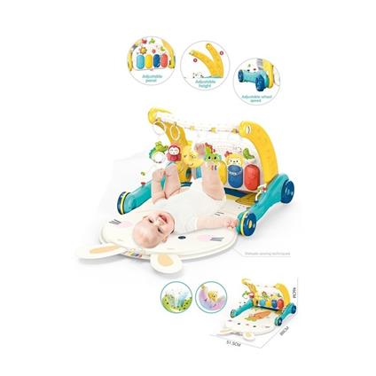 Bıb6015 -Vardem Piyanolu 2 İn 1 Bebek Yürüteci Ve Tavşan Desenli Mavi Oyun Halısı