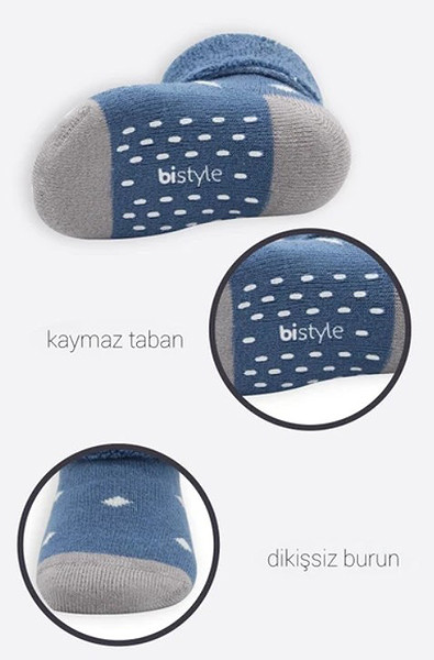 Bistyle 2Li Havlu Soket Kaymaz Point Boy 10506 İndigo Gri
