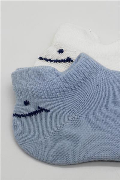 Bistyle 2'Li Sneakers Smile Penye Çorap 20106 Mavi Ekru