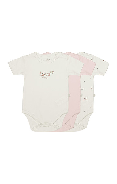 Bistyle 3Lü Body Yarım Kol Love Grows Kutulu 17173 Ekru