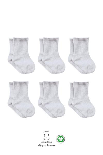 Bistyle 6Lı Penye Düz Soket Çorap BS6008 Gri Melanj