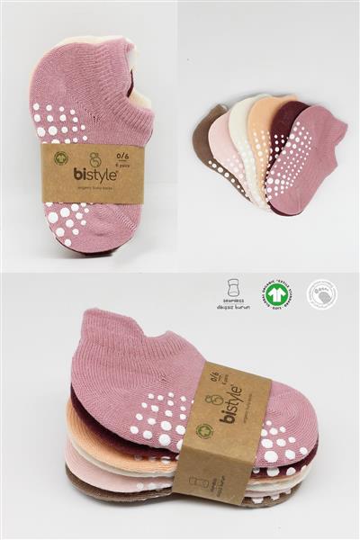 Bistyle 6'Lı Sneakers Kaymaz Penye Çorap 20102 Gül Kurusu