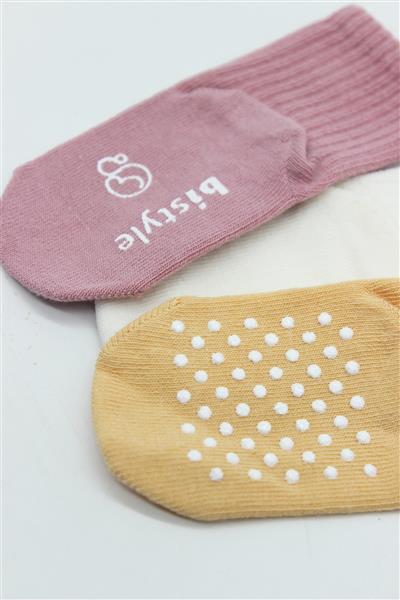 Bistyle Basic Kaymaz Penye Soket Çorap 3'Lü BS10106 Pudra Ekru Somon