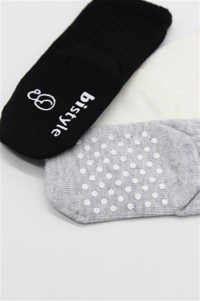 Bistyle Basic Kaymaz Penye Soket Çorap 3'Lü BS10106 Siyah Ekru Gri