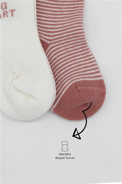 Bistyle 2'Li Big Heart Penye Soket Çorap 10117 Pudra