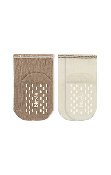 Bistyle Çemberli Basic Penye Kaymaz Soket Çorap 2Li 10146 Kahve