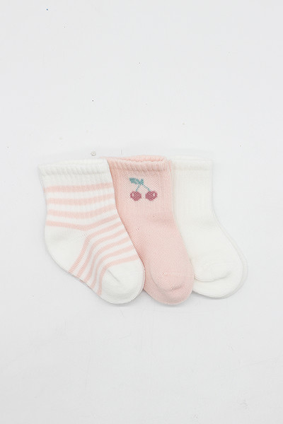 Bistyle Cherry Girl 3'Lü Penye Soket Çorap 10138 Ekru