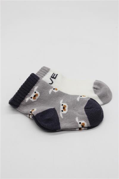 Bistyle 2'Li Love Dog Penye Soket Çorap 10118 Gri