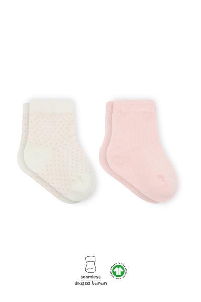 Bistyle Puan Derby Penye Soket Çorap 2Li 10103 Pembe Ekru