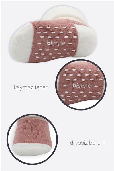 Bistyle Puanlı Kaymaz Havlu Soket Çorap 2'Li BS10502 Gri Pudra