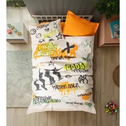 Cotton Box Junior Nevresim Takımı Tek Kişilik Graffiti Oranj