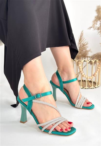 Gloria Yeşil Saten Topuklu Ayakkabı
