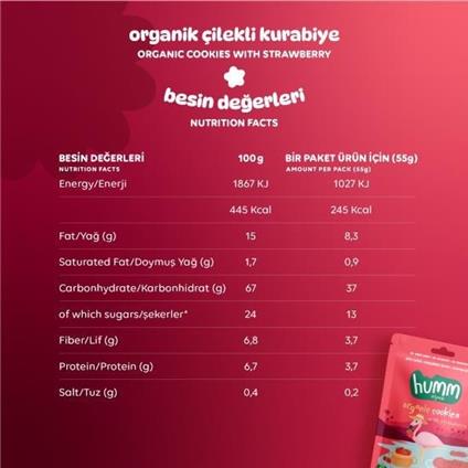 Humm Organik Vegan Çilekli Kurabiye 55 Gr