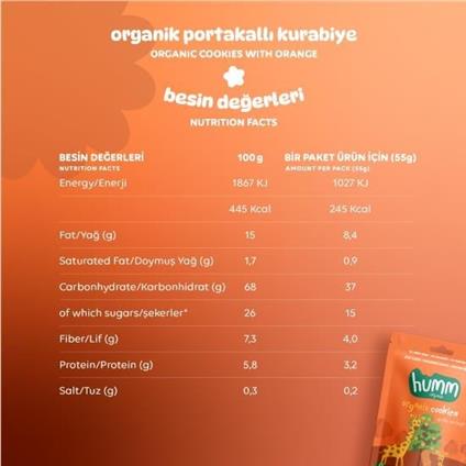 Humm Organik Vegan Portakallı Kurabiye 55 Gr