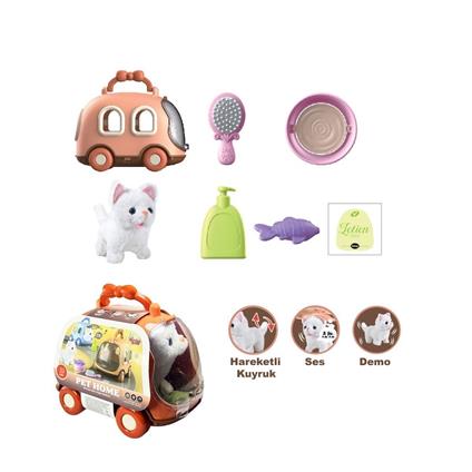 Jnd-6801 Taşıma Araba Çantalı Hareketli Pilli Kedi Set -Vardem Oyuncak