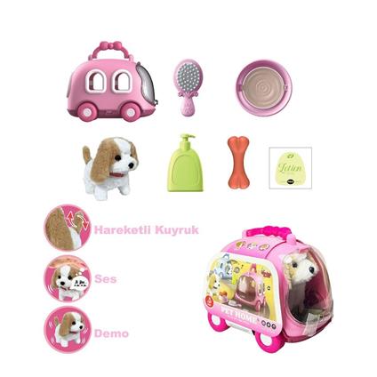 Jnd-6802 Taşıma Araba Çantalı Hareketli Pilli Köpek Set -Vardem Oyuncak