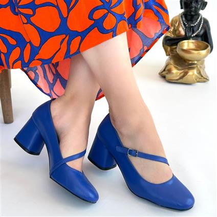 Kier Mavi Cilt Topuklu Ayakkabı