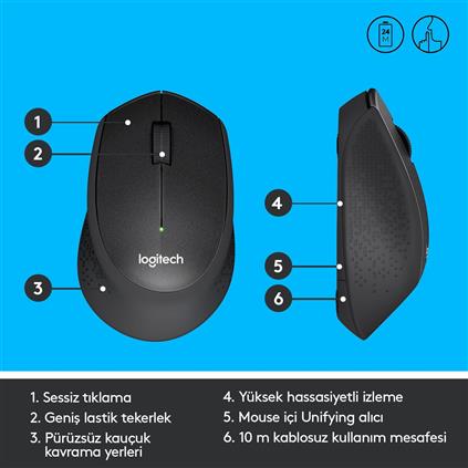 Logıtech M330 Sessiz Kablosuz Usb Optik Mouse Siyah 910-004909
