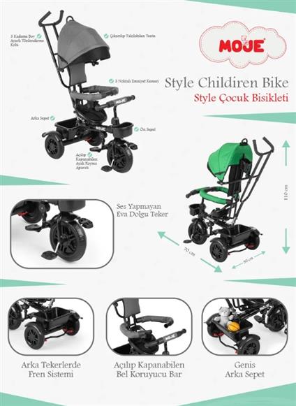 Moje Style 3 Tekerlekli Çocuk Bisikleti Yeşil