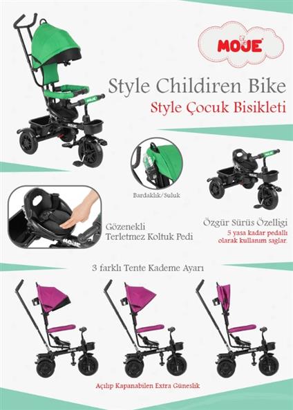 Moje Style 3 Tekerlekli Çocuk Bisikleti Yeşil