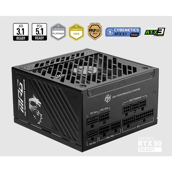 Msı Psu Mpg A1250GS Pcıe5 1250W 80+ Gold Atx 3.1 Pcıe 5.1 2X 12V-2X6 Power Supply