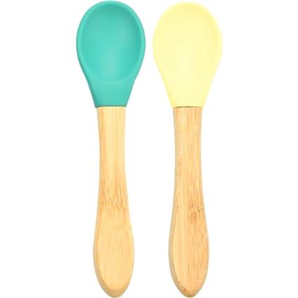 Oioi Bambu Saplı Silikon Mama Kaşığı 2Li Yeşil Sarı