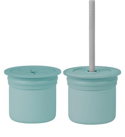 Oioi Ham+Hüp Pipetli Silikon Bardak Seti Aqua Green / Powder Grey