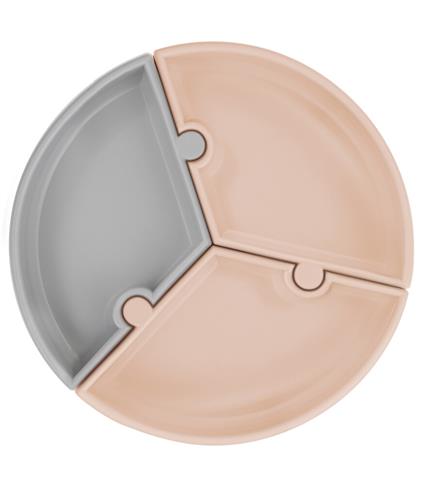 Oioi Puzzle Vakum Tabanlı Silikon Tabak Bubble Beige / Powder Grey