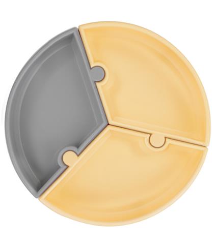 Oioi Puzzle Vakum Tabanlı Silikon Tabak Mellow Yellow / Powder Grey