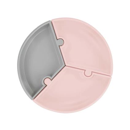 Oioi Puzzle Vakum Tabanlı Silikon Tabak Pinky Pink / Powder Grey