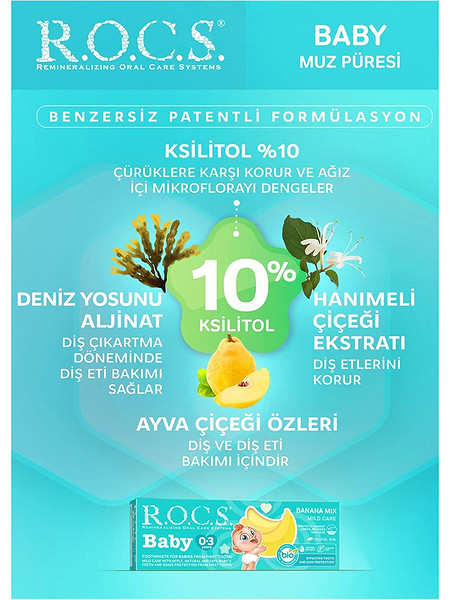 R.O.C.S. Baby Diş Macunu Muz Püresi Tadında 0-3 Yaş 45 Gr