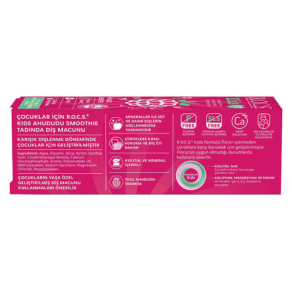 R.O.C.S. Kids Ahududu Smoothie Tadında Florürsüz Diş Macunu 45 Gr
