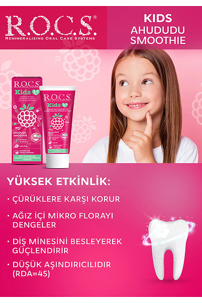 R.O.C.S. Kids Ahududu Smoothie Tadında Florürsüz Diş Macunu 45 Gr