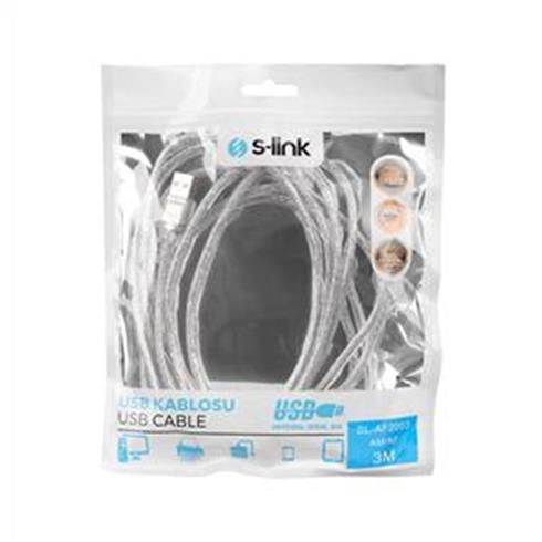S-Lınk SL–AF2003 Usb 2.0 3MT Şeffaf Uzatma Kablosu