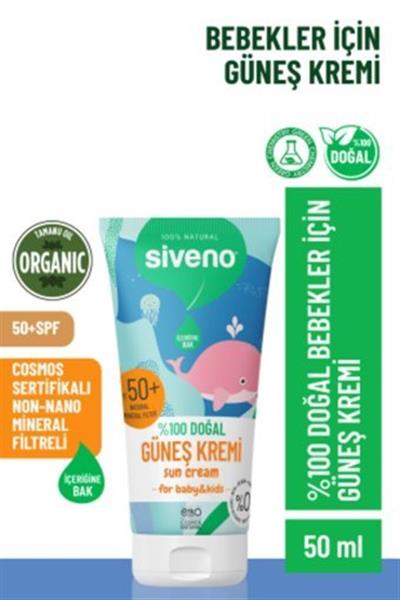 Siveno %100 Doğal Bebek Güneş Kremi Leke Karşıtı Antioksidan Nemlendirici Bitkisel Vegan Uva Uvb Spf 50+ 50 ML