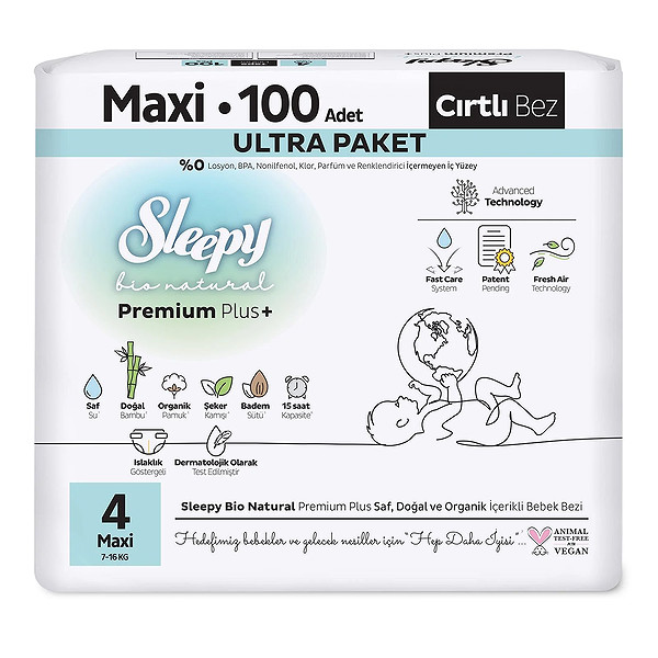 Sleepy Bio Natural Bebek Bezi Ultra Paket 4 Beden 100 Adet