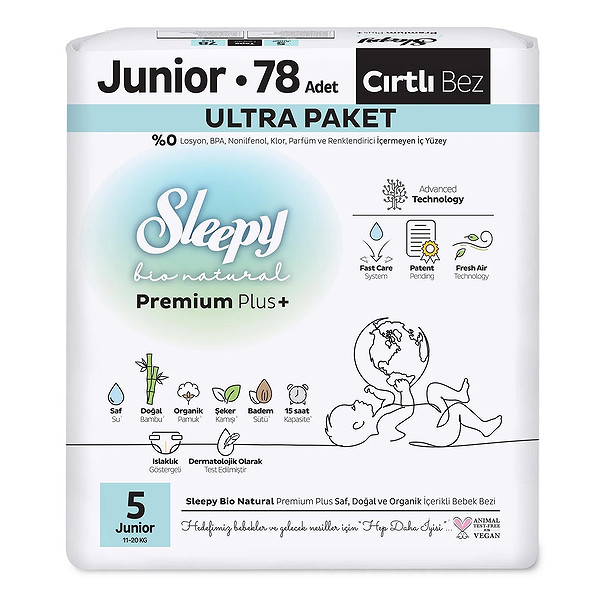 Sleepy Bio Natural Bebek Bezi Ultra Paket 5 Beden 78 Adet
