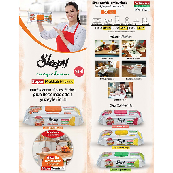 Sleepy Mutfak Temizlik Havlusu 50 Adet Portakal