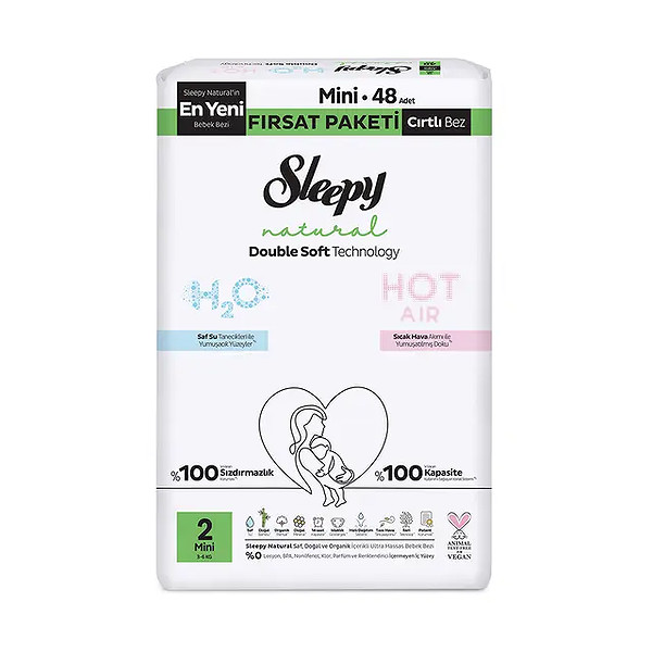 Sleepy Natural Double Soft Bebek Bezi Fırsat Paketi 2 Beden 48 Adet
