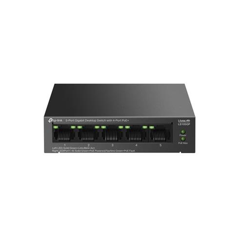 TP-Lınk LS105GP 4 Port Gıgabıt + 1 Port RJ45 Uplınk Poe 65W 250 Metre Poe Mesafe Metal Kasa Swıtch