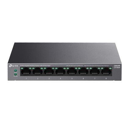TP-Lınk LS108GP 8 Port Gıgabıt + RJ45 62W 250 Metre Poe Mesafe Metal Kasa