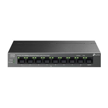 TP-Lınk LS109P 8 Port 10/100 +1 Port RJ45 Uplınk 63W 250 Metre Poe Mesafe Metal Kasa Swıtch